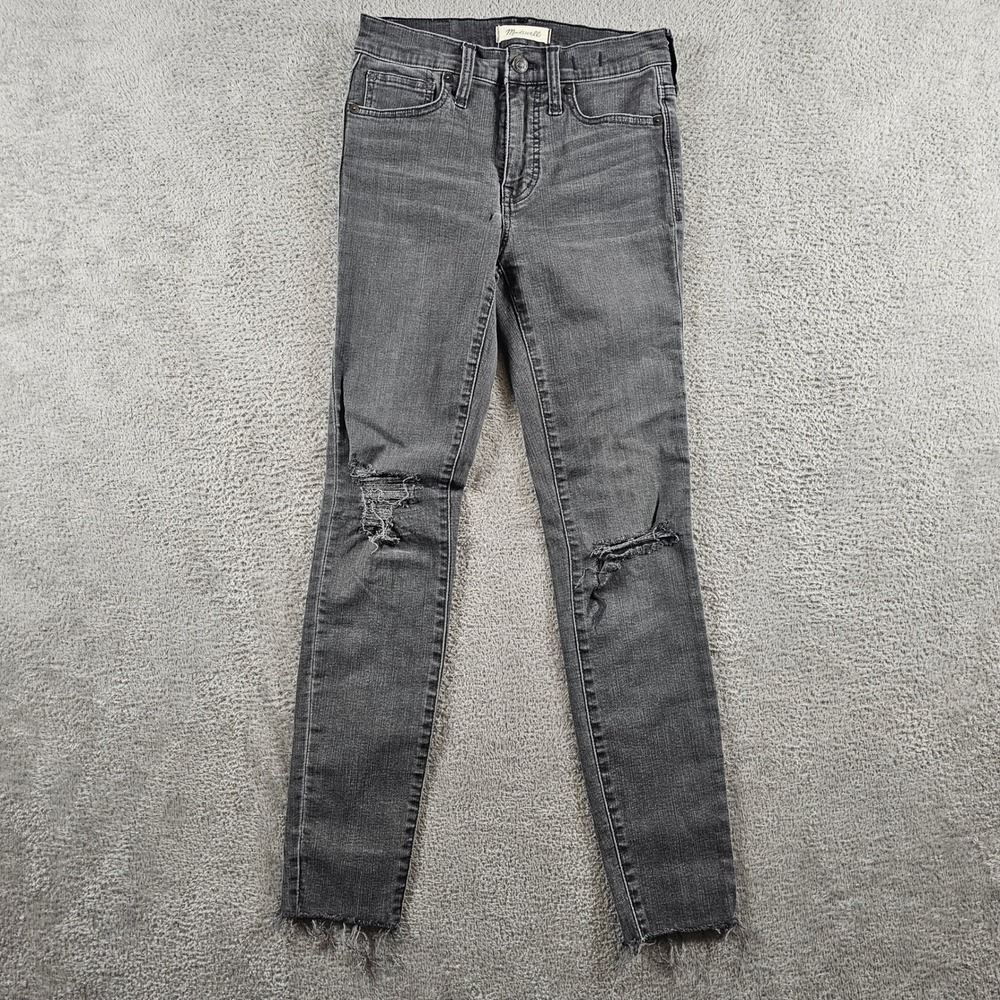 Madewell 9" High-Rise Skinny Jeans Distressed Ripped Knee Frayed Hem Grey 25